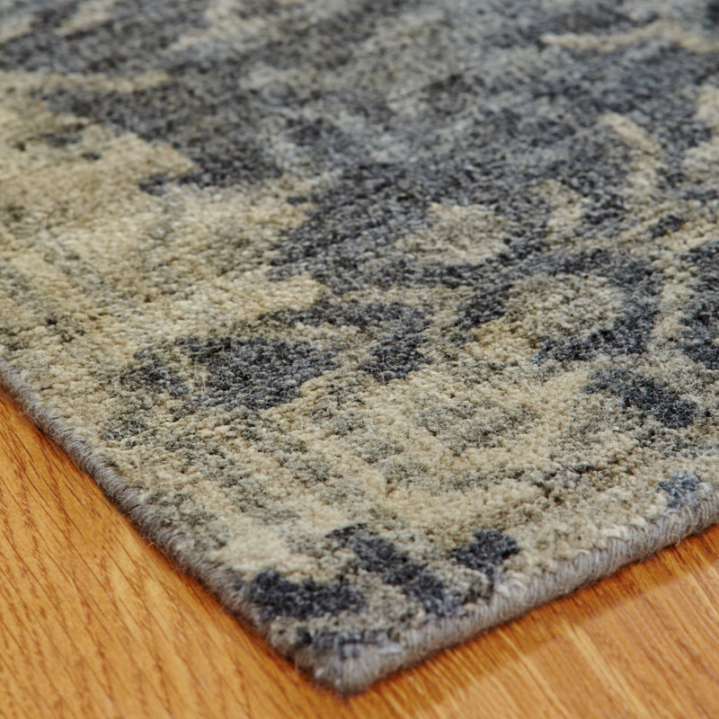 Tapis gris en laine noué à la main, Rectangle 9 pi x 12 pi
