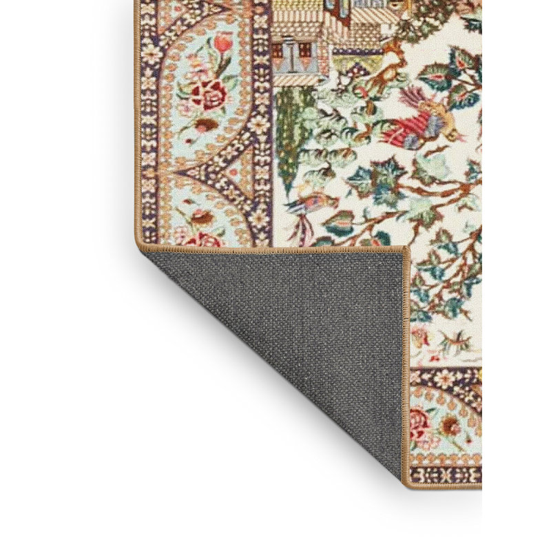 Tapis floral brun / beige / bleu à motif floral, Rectangle 2 pi x 3 pi