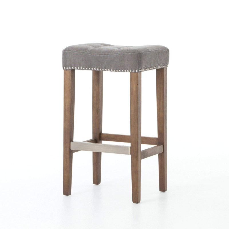 Hylie Nailhead Wood Pub-height Bar Stool 26", Gray