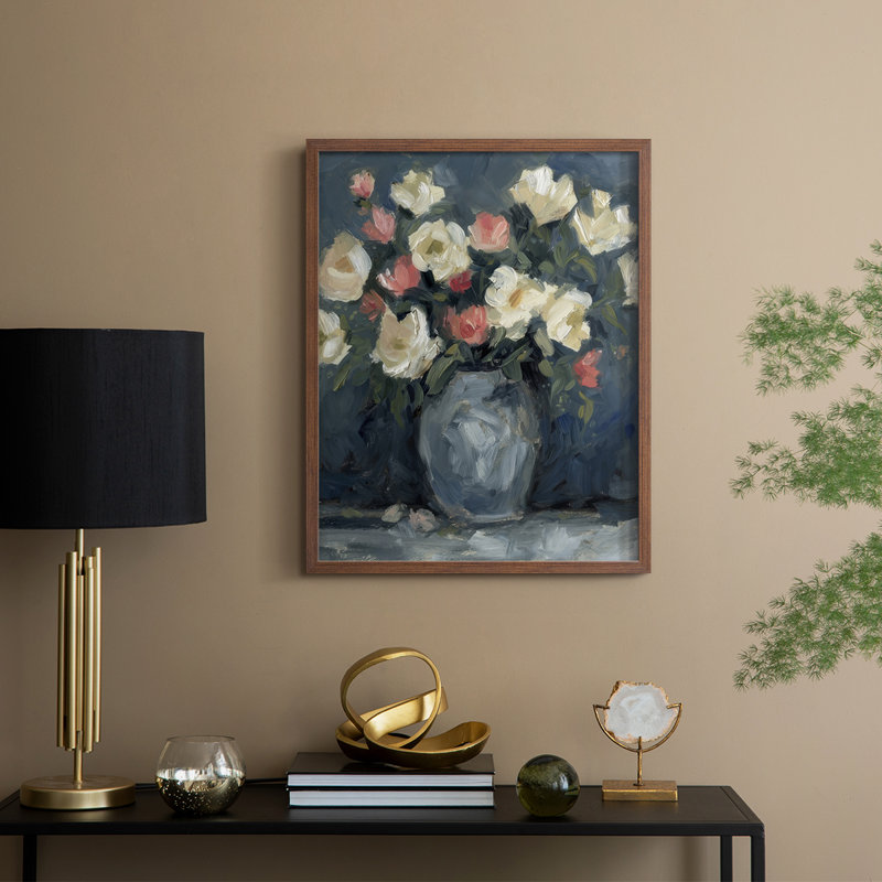 Impasto Floral Arrangement II, reproduction encadrée - bois massif, H 11 po x l 9 po, Noyer