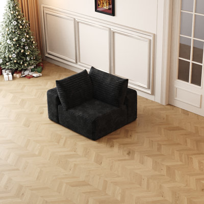 Canapé modulaire Cloud, canapé modulaire moderne avec siège profond, fauteuils rembourrés pour la chambre à coucher du salon, aucun assemblage requis, noir (tissu en velours côtelé moelleux)