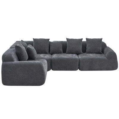 Oversized Cloud Velvet Curved Sectional Couch 118', Boneless Couch With L-Shape Chaise, Upholstered Compression Memory Foam Modular Sectional Sofa For Living Room, No Assembly Required