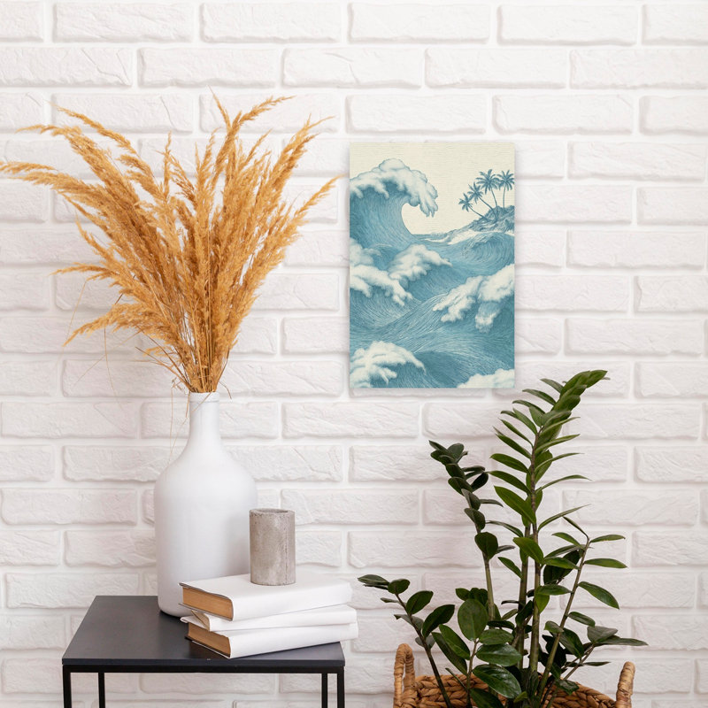 «Crashing Tropical Waves Dramatic Retro Vintage Palm Tree Nature Ocean», art mural, H 18 po x l 12 po