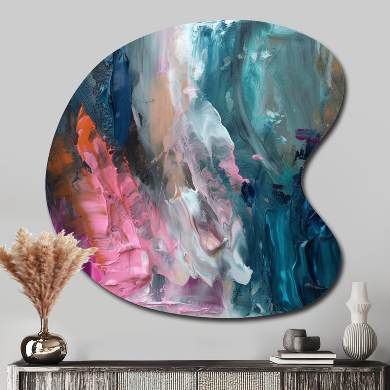 Art mural moderne en métal abstrait bleu et rose, H 33 po x l 33 po
