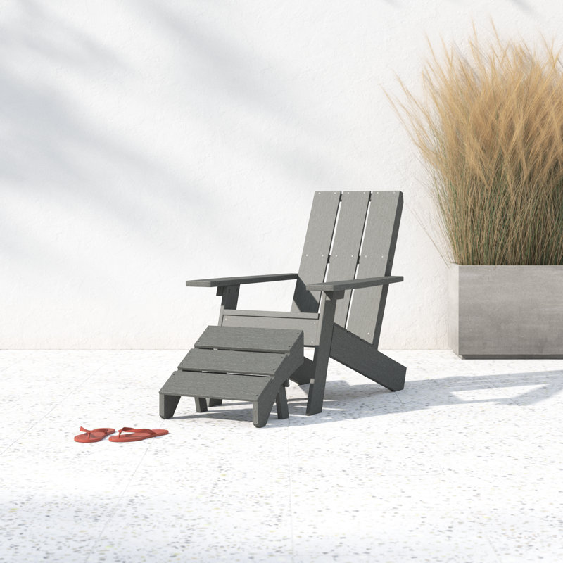 Byrnes Outdoor Adirondack Chair With Ottoman, Gray