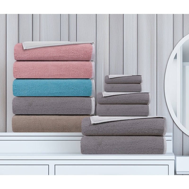 Ensemble de serviettes turques 6 pièces Double Face, Blanc / beige