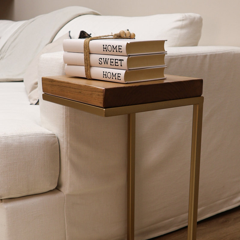C Shape Rustic Side Table, Brown/Gold