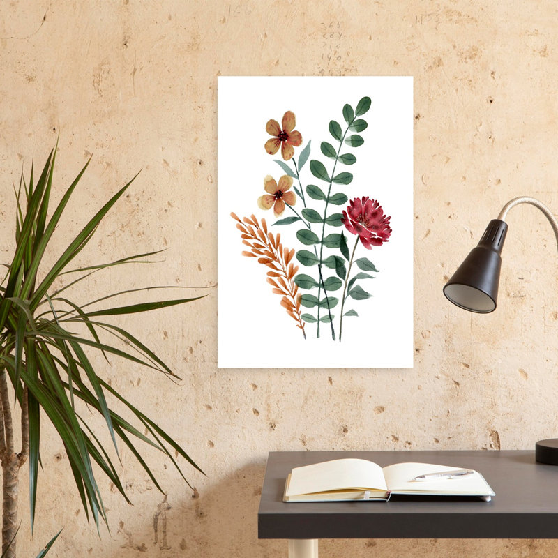 Aquarelle rustique, fleurs délicates, art abstrait d'automne, H 24 po x l 16 po