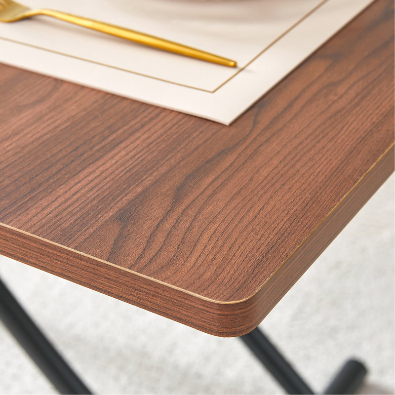Modern minimalist multifunctional lift table with 0.8 inch thick MDF desktop and black metal legs, can be used as a dressing table, coffee table, dining table, and office table.