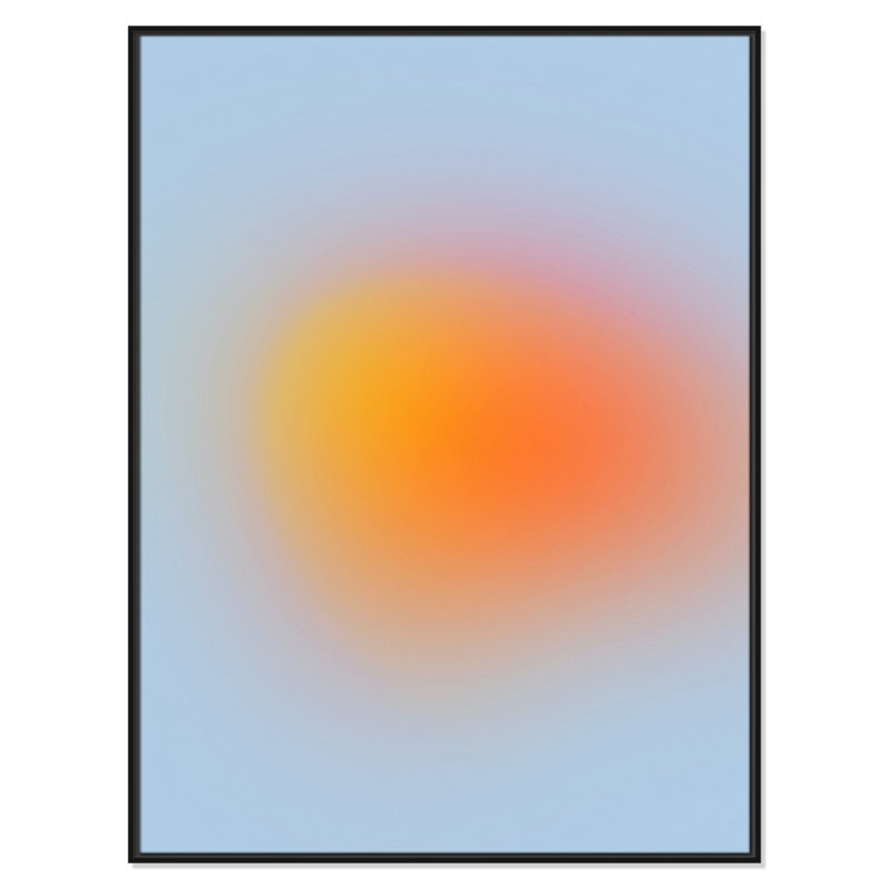 Imprimé néon orange brillant, Pas de tapis, Cadre flottant noir, H 49,5 po x l 37,5 po x P 2 po