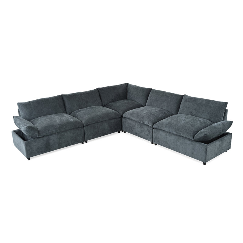 Canapé modulaire gris foncé 115,5 po avec revêtement en polyester durable
