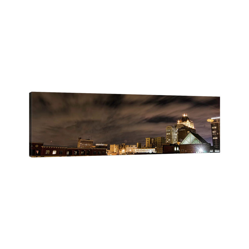 Greensboro Panoramic Skyline Cityscape (Night) 1 Piece Wrapped Canvas Panoramic Wall Art