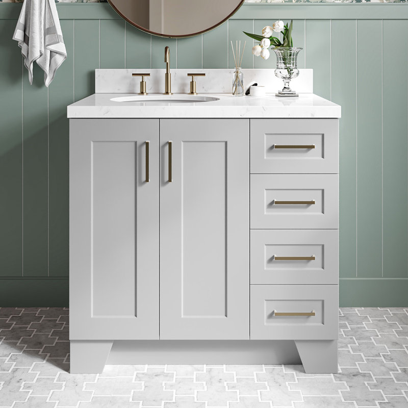 37 IN.  Single Bathroom Vanity, Gray, Left, Oval