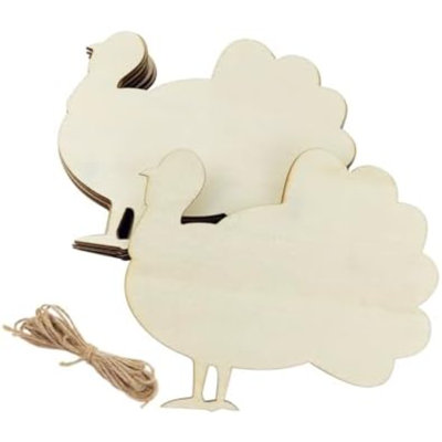 20 Pack 6 Inch Wood Turkey Cutouts Thanksgiving Unfinished Wood Turkey Crafts Wooden Turkey Hanging Ornaments DIY Turkey Craft Gift Tags For Home Party Decoration