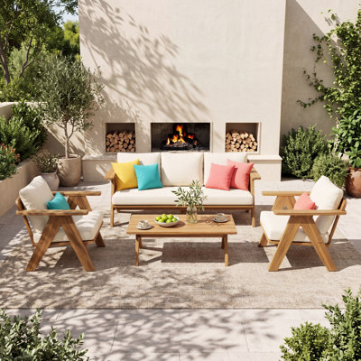 Merritt Outdoor 5-Person Acacia Wood Conversation Set With Water-Repellent Cushions