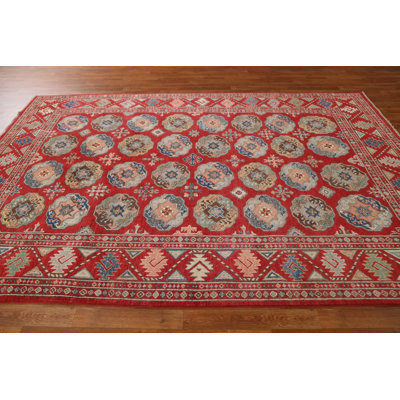 Tapis noué à la main all-over rouge Kazak 7 x 10