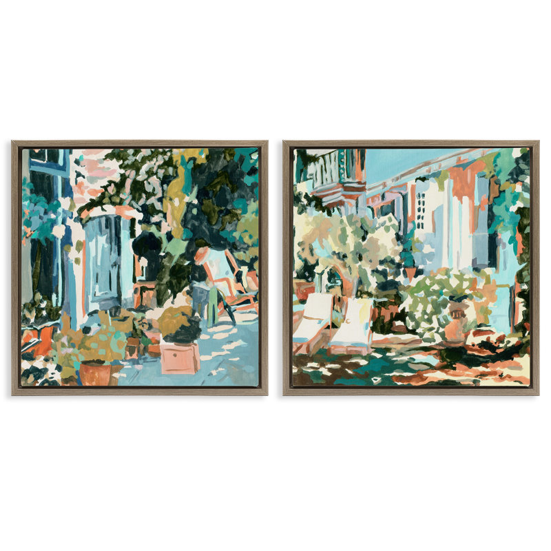  Plants on Town Buildings, ensemble de 2 toiles flottantes encadrées par Melissa Wang, H 25 po x l 25 po
