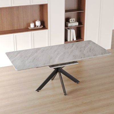 Très grande table de salle à manger de 62,15 po à rallonge de 78,15 po de style Mid-Century moderne pour la salle à manger, la table de fête, la table de conférence, les pieds en X en métal noir.
