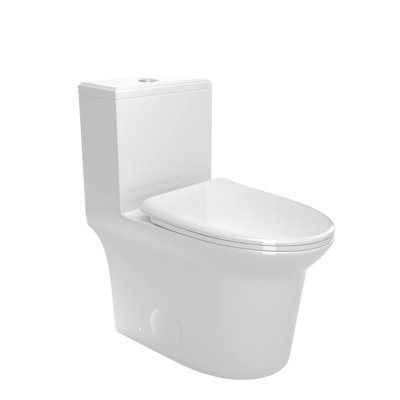 White Ceramic Toilet, 1.1/1.6 , 15.55 In Comfort Height, Soft Close Seat, And One Flush, White,