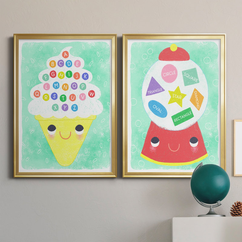 «Ice Cream Alphabet», ensemble de 2 peintures sur toile encadrées, H 26,5 po x l 73 po x P 1,5 po, Or