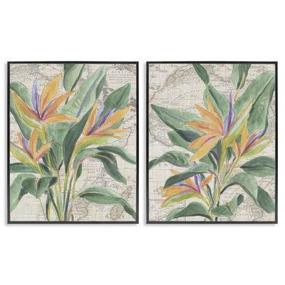 Fleurs sur carte rétro, ensemble de 2 giclées encadrées, design par June Erica Vess