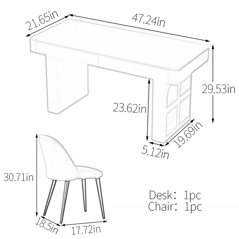 Bureau en pierre frittée de qualité supérieure, H 29,53 po x l 47,24 po x P 21,65 po