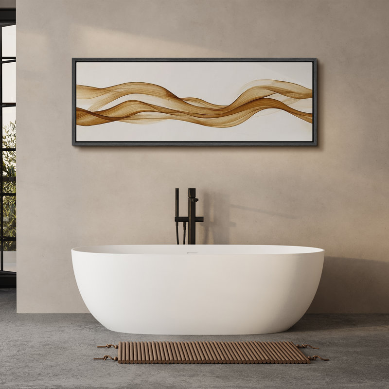 Large Framed Canvas Print Wall Art - Neutral Abstract Print for Minimalist Modern Wall Decor, 20" H x 60" W, Black