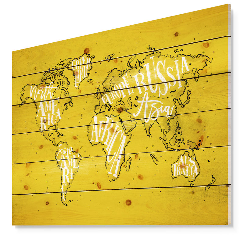 Carte du monde-impression d’art graphique, Bois, H 36 po x l 46 po x 1,5 po