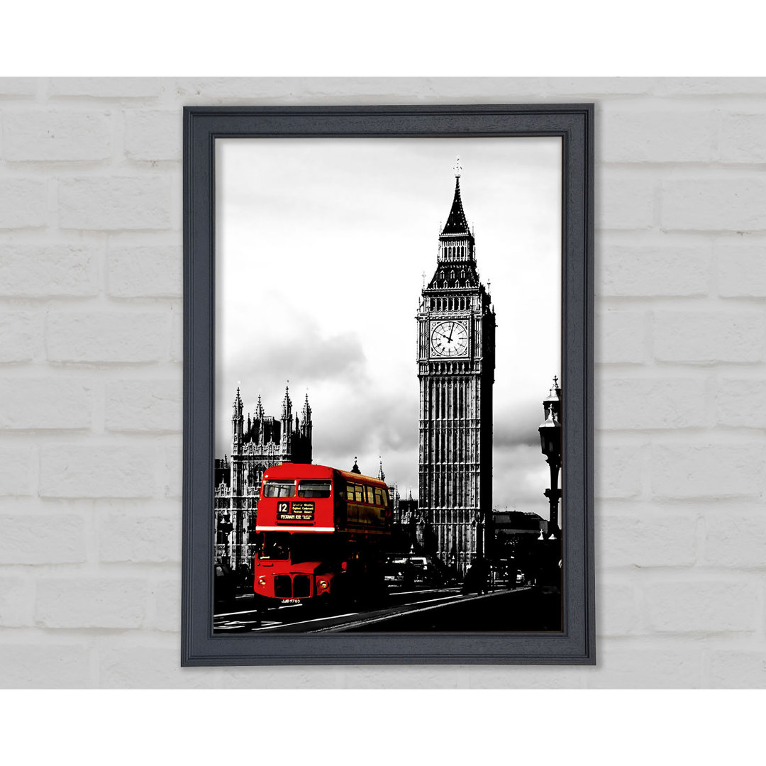 London Big Ben Red Bus B N W - Einzelner Bilderrahmen Kunstdrucke