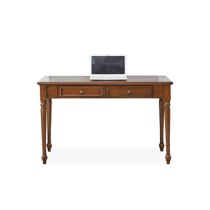 Bureau d'écriture rectangulaire avec tiroirs en bois massif brun châtaignier, Brun châtaigne