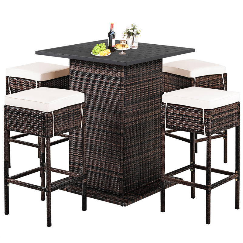Wicker Bar Set with Stools