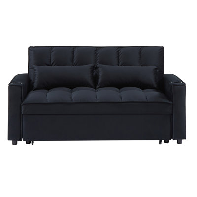 Modern Velvet Convertible Loveseat Sleeper Sofa Couch With Adjustable Backrest, 2 Seater Sofa With Pull-Out Bed With 2 Lumbar Pillows For Small Living -  Everly Quinn, 5504E5354B294DC195BD4C7DEE8A860F