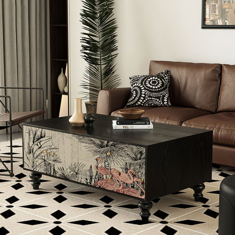 47.24" Black Solid Wood Rectangular Coffee Table