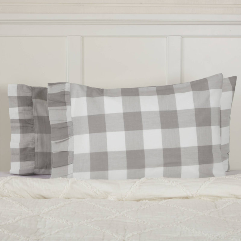 100% Cotton Flatweave Checkered - Set of 2, King, Light Gray
