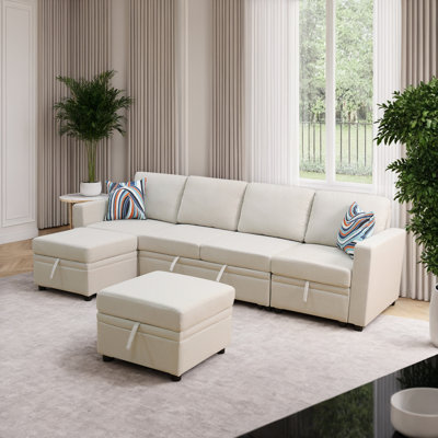 Sackcloth 5-Pieces Living Room Sofa Bed