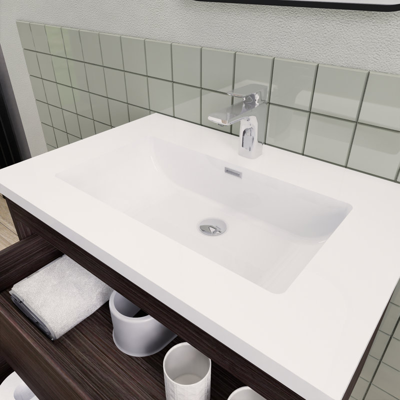 Meuble-lavabo flottant moderne simple Alcester Ivy Bronx, Chêne gris foncé
