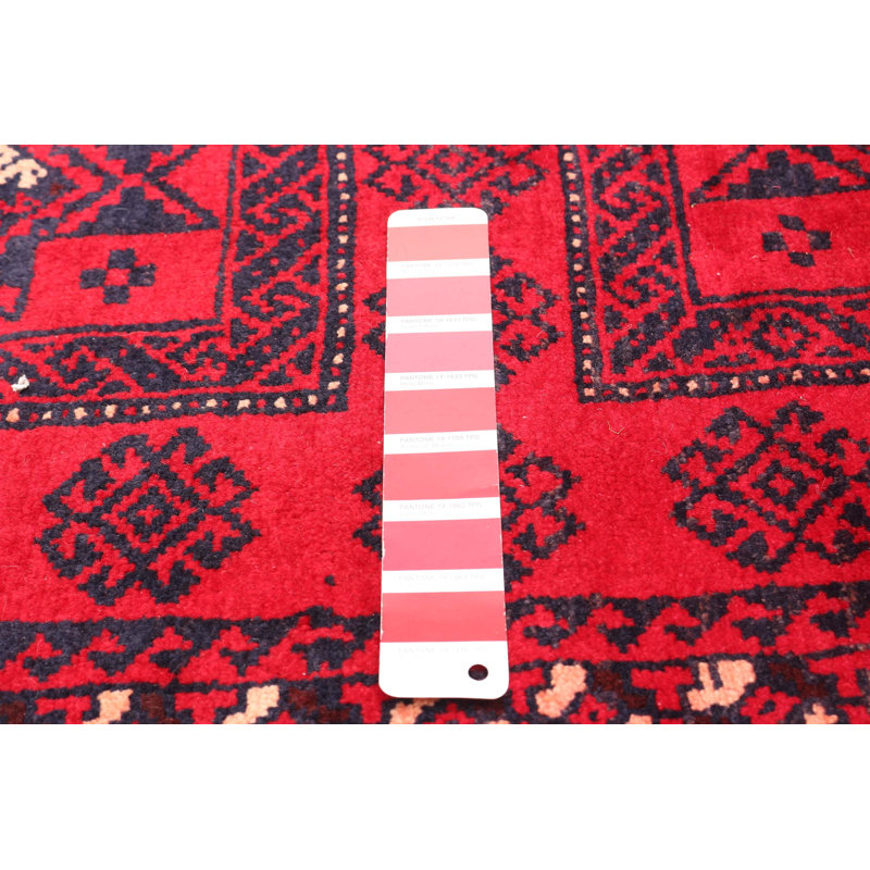 Tapis rouge en laine noué à la main de conception unique 4 pi 8 po x 10 pi New Age