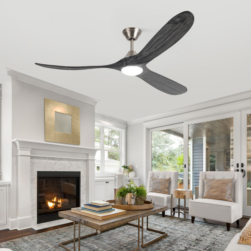 Gray Solid Wood 3 Blade Ceiling Fan With Light – Dc Motor, Reversible, Remote Control, 60" Wide