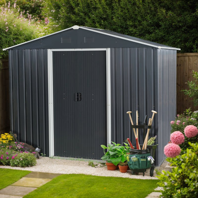 8ft x 6ft Outdoor Metal Storage Shed with Sliding Doors – Includes Padlock, Tools, Weatherproof & Easy Assembly