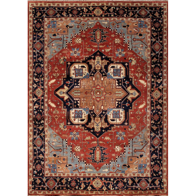 Tapis rouille / bleu marine en laine Serapi Collection, Rectangulaire 9 pi x 13 pi