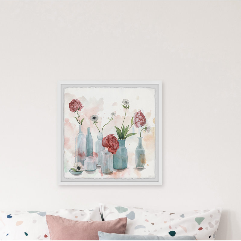 "bouteilles et fleurs" par parvez taj,-cadre photo imprimé sur papier, H 24 po x l 24 po x P 1,5 po