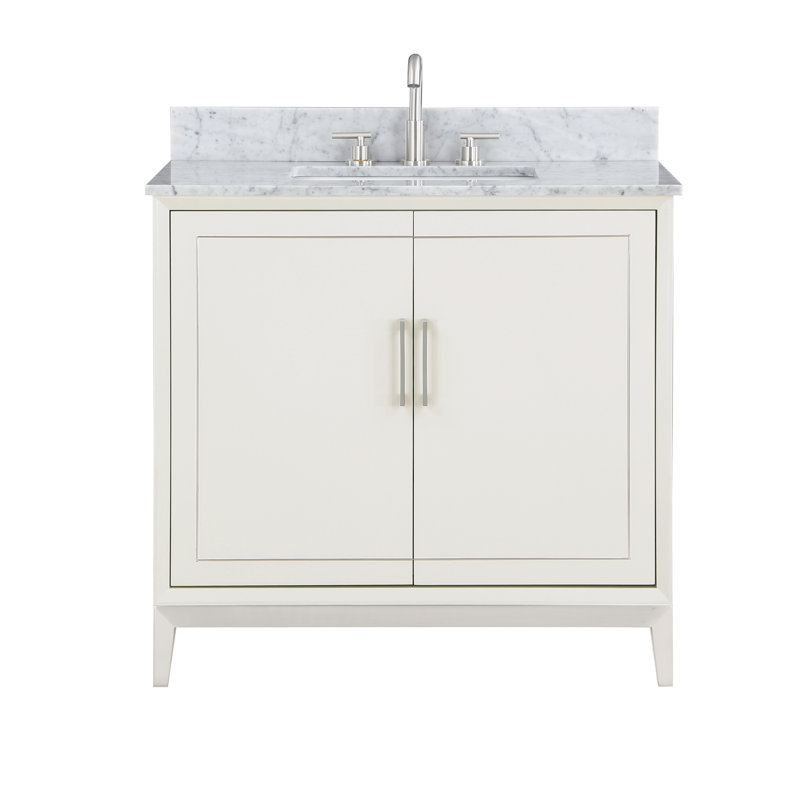 Gracie 36'' W Single Vanity, Brushed Nickel, Satin White (Cream White), Carrara Marble