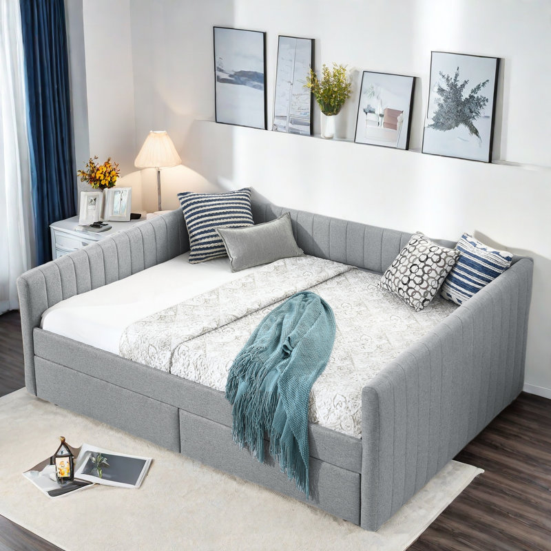 Upholstered Daybed with Two Drawers Rainbolt, Gray