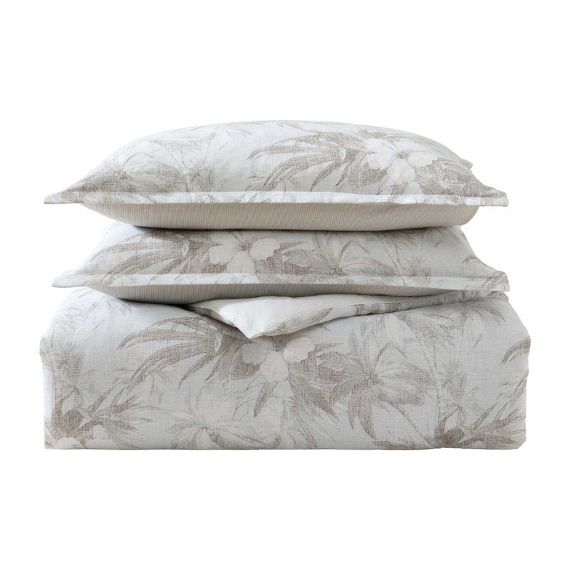 Beachway Blooms Full/Queen Cotton Reversible Grey Duvet Cover Set