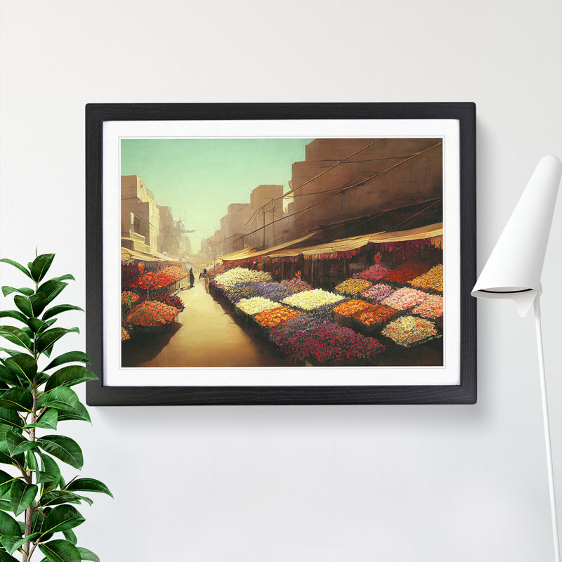 Traditional Flower Market Vol.1 - Single Picture Frame Painting, 46cm H x 64cm W x 2cm D, Black Framed