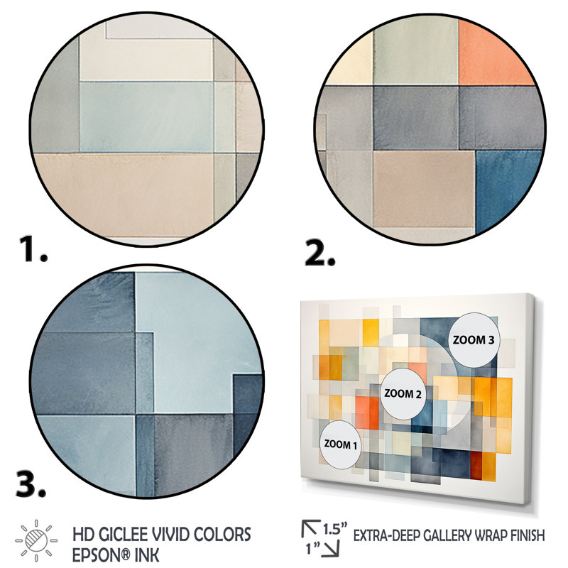 Multicolore cubes motifs IV - Art abstrait géométrique mural, Cadre doré à coins fermés, H 34 po x l 44 po x P 1,5 po