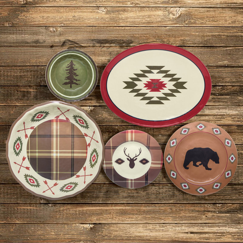Service de table en mélamine 14 pièces Loon Peak Aztec Bear, service pour 4