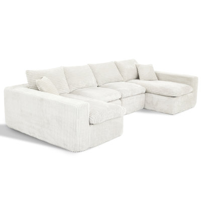 Canapé modulaire modulaire en nuage pour le salon - canapé modulaire en U modulaire de 130 po, canapés à compression sans assemblage, canapé de plancher confortable avec mousse à mémoire de forme, blanc beige