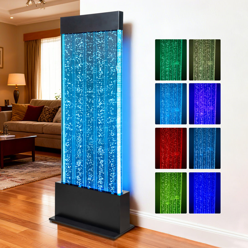 Fontaine à bulles élégante au sol avec lumières DEL et télécommande - Fontaine à bulles sensorielle réglable de 1,2 m de haut pour la détente et le décor