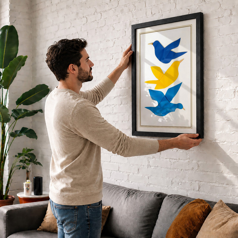 Three Birds Ascending Mid-Century - Framed Print, A1 - 84.1 x 59.4 cm, Oak